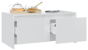 Tavolino da salotto bianco lucido 90x50x41,5 cm in truciolato