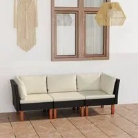 Divano da Giardino a 3 Posti con Cuscini Nero in Polyrattan cod mxl 39337