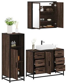 Set Mobili Da Bagno 3 Pz Rovere Marrone İn Legno Multistrato /