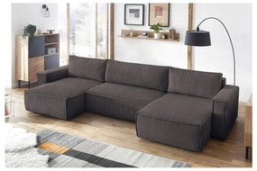 Divano angolare grigio tortora allungabile (a U) con rivestimento in velluto a coste Nihad – Bobochic Paris