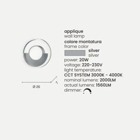 Applique in metallo Argento D20 cm con diffusore perimetrale Led ELISA