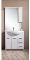 Mobile sottolavabo Barberadel, Armadietto moderno da bagno con specchiera, Lavatoio con 2 ante battenti e 3 cassetti, Made in Italy, Cm 105x50h191, Bianco