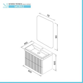 Mobile bagno sospeso 80cm antracite cannettato con cassetti, specchio e lavabo Mia