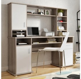 Scrivania con mensola ELIAN, rovere sonoma, grigio/bianco