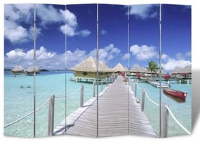 Paravento Pieghevole 217x170 Cm Con Stampa Spiaggia /