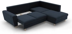 Divano angolare blu scuro allungabile e con contenitore (con penisola a destra/a L) con rivestimento in velluto Kyoto – Cosmopolitan Design