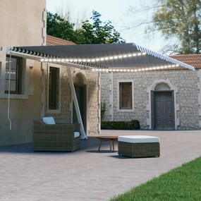 Tenda Automatica Con Sensore Vento E Led 600x300 Cm Blu Bianca /