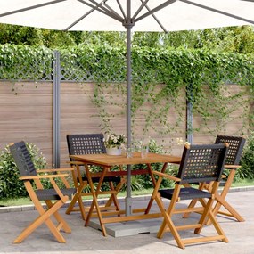 Set Da Pranzo Per Giardino 5pz Nero Polyrattan E Legno Massello /
