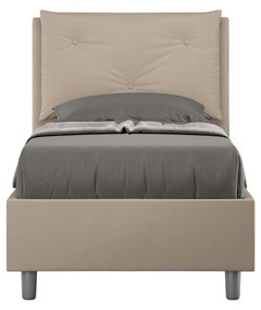 Letto singolo imbottito similpelle Appia senza rete, con rete e contenitore, Tortora / Senza Rete