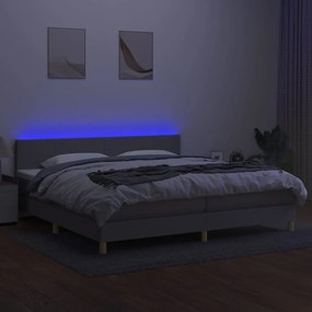 Letto a molle materasso e led grigio chiaro 200x200 cm tessuto