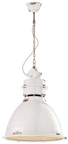 Lampadario Industrial Ferro E Ceramica Vintage Bianco 1 Luce E27 50Cm