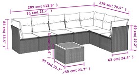 Set divano da giardino 8 pz con cuscini beige in polyrattan