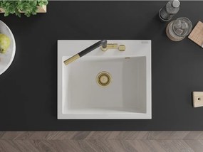 Mexen Oscar lavello in granito 1-vasca 580 x 490 mm, bianco, sifone dorato - 6519581000-20-G