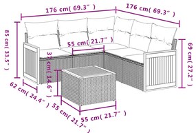 Set Divano da Giardino 6 pz con Cuscini Grigio in Polyrattan