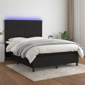 Letto A Molle Con Materasso E Led Nero 140x200 Cm İn Tessuto /