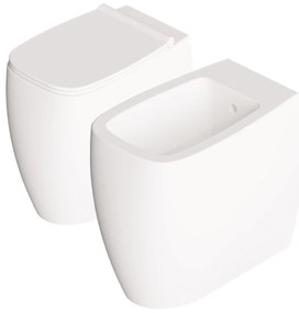 Coppia Di Sanitari a Terra Senza Brida Traslato Alice Ceramica "Nur" Bianco Lucido