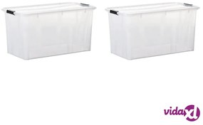 vidaXL Scatole Trasparenti Portaoggetti con Coperchio 2 pz da 80 L