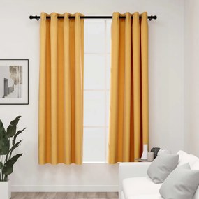 Tende Oscuranti Effetto Lino Con Occhielli 2pz Gialle 140x175cm /