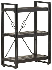Libreria a 3 ripiani 60x30x80cm nero in legno massello di mango