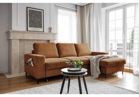 Divano letto in velluto a coste arancio-marrone (angolo destro) Lofty Lilly - Miuform