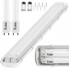 Corpo illuminante tecnico LED per tubi T8, 2x G13, 20W, 230V, 6500K, 120 cm, IP65, bianco