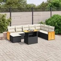 Set Divani da Giardino 9 pz con Cuscini Nero in Polyrattan 3274094