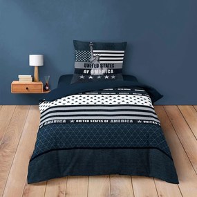 Set copripiumino e federa blu scuro in cotone per letto singolo 140x200 cm States – douceur d'intérieur