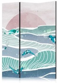 Paravento - Picturesque Landscape With Fish - Sunset And Koi Fish in Shades of Turquoise And Blue Floating Above The Wat Unilaterale 135x172