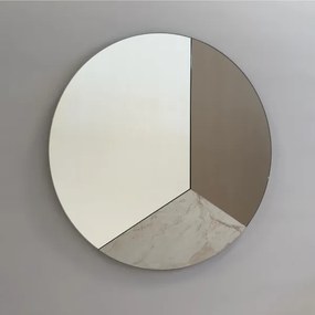 Specchio rotondo moderno 80 cm effetto marmo avorio e vetro bronzo - THOMAS