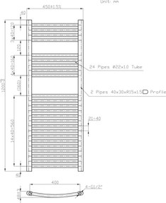 Novaservis - Scaldasalviette a scala per bagno 490 W / 230 V 120 x 45 cm, bianco, profilo arrotondato
