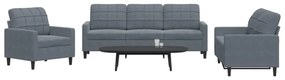 Set Di Divani 3 Pz Con Cuscini Grigio Scuro İn Velluto /