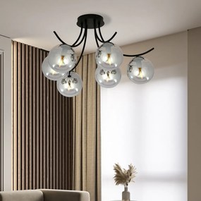 Lampadario da Soffitto in Acciaio e Vetro BOSTON 6 Nero 6xE14 Colore delle Sfere Grafite