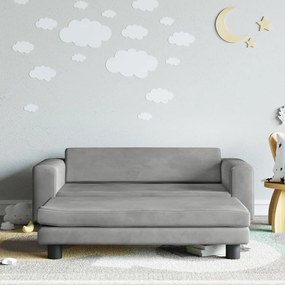 Divano bambini poggiapiedi grigio chiaro 100x50x30 cm velluto