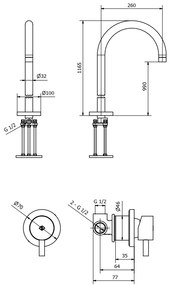 Miscelatore lavabo da pavimento con controllo remoto a muro cromo 73380 Jabil