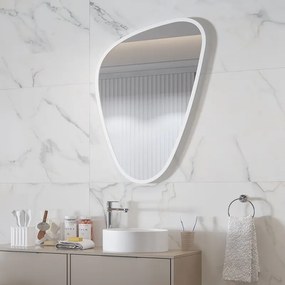 Specchio bagno led 65x100 cm forma a goccia cornice bianca | KAM-EL6500B - KAMALU