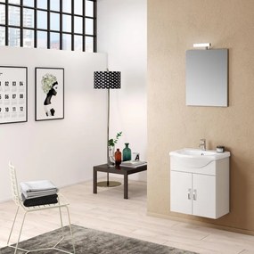 Mobile sottolavabo, lavabo e specchio con illuminazione Jolly per vasca centrale bianco frassino L 56 x H 64 x P 43 cm, 2 ante