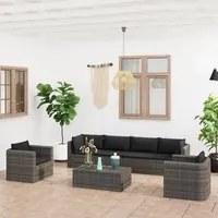 Set Divani da Giardino 7 pz con Cuscini in Polyrattan Grigio 3059492