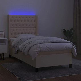 Letto a molle con materasso e led crema 90x200 cm in tessuto