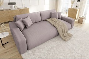 Divano rosa chiaro allungabile/con contenitore con rivestimento in velluto a coste 234 cm Sara – Ropez