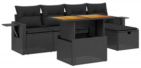 Set divano da giardino 6 pz con cuscini nero in polyrattan