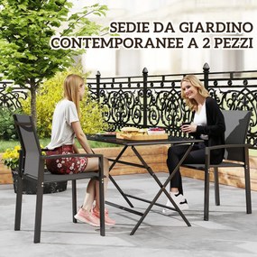 Set 2 Sedie da Giardino Impilabili 56x58x89 cm con Seduta Traspirante in Alluminio e Textilene Grigio Carbone...