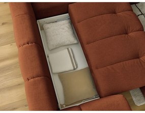 Divano angolare color mattone allungabile e con contenitore (penisola a destra/a L) Fuji – Bobochic Paris