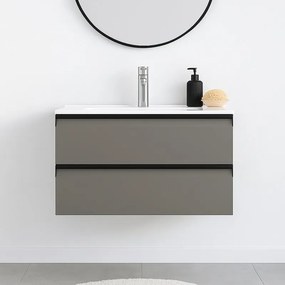 Mobile da bagno sospeso sotto lavabo L 99.5 x H 40 x P 45.5 cm grigio laccato opaco, 2 cassetti Fusion