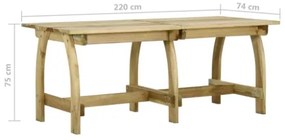 Tavolo da Giardino 220x74x75 cm in Legno di Pino Impregnato