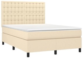 Letto a molle con materasso e led crema 140x190 cm in tessuto