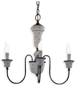 Lampadario Classico Sanremo Metallo E Ceramica Bianco Sfumato Argento 3 Luci E14