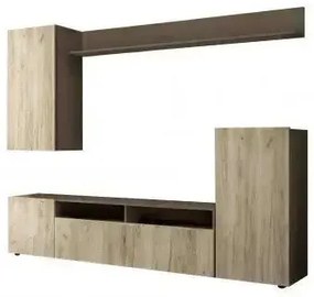 Parete Soggiorno Bridge Taupe e Rovere - Dimensioni: cm 207 x 34 x 170 h