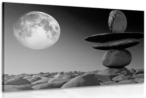 Quadro su tela – Pietre impilate alla luce della luna in bianco e nero