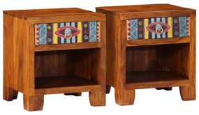 Comodini 2 Pz 40x35x45 Cm İn Legno Massello Di Acacia /