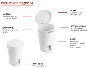 Pattumiera Gettacarte Bianca 5 litri con pedale e coperchio in ABS